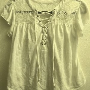 No Boundaries White Lace-Up Lace Tee